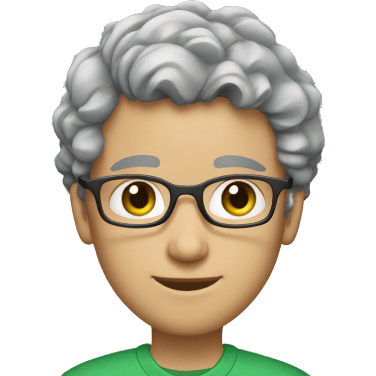 a teacher with GREEN eyes and grey,short and curly hair emoji