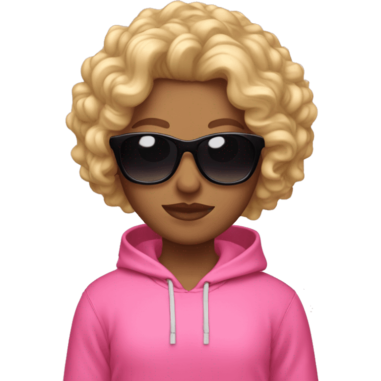 curly blonde in pink hoodie with black sunglasses  emoji