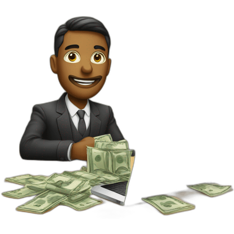 Rich and money near freelancer with laptop on the table emoji