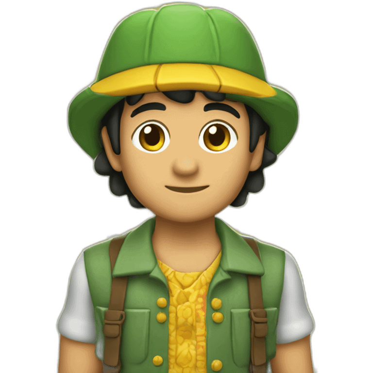 Chavo de camisa verde con flores amarilla  emoji