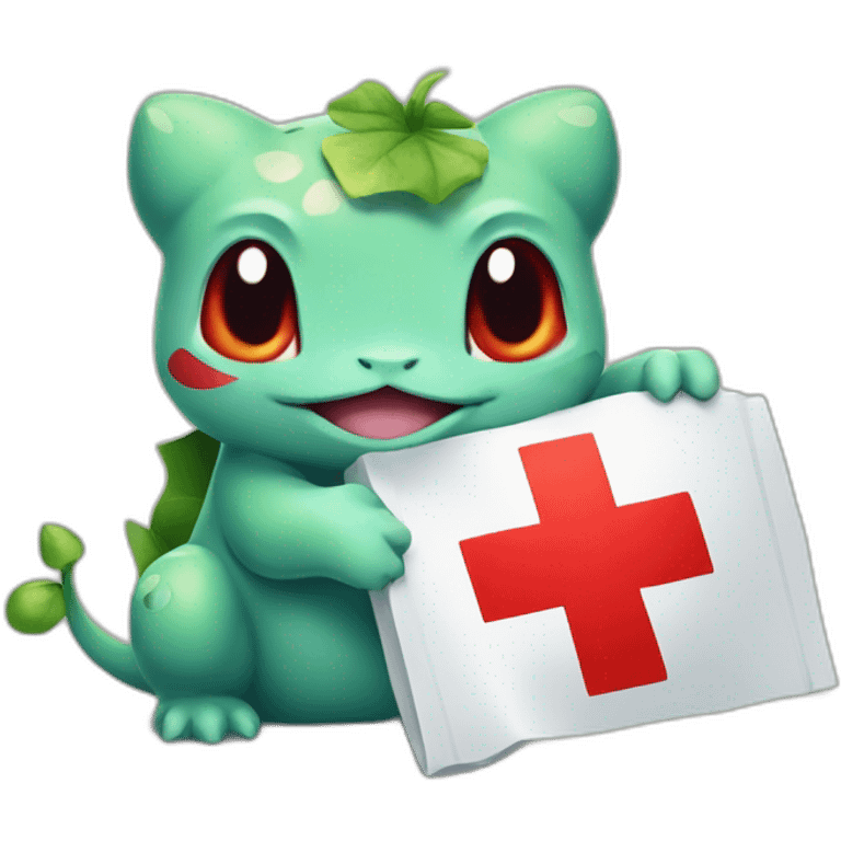 bulbasaur holding a red cross emoji