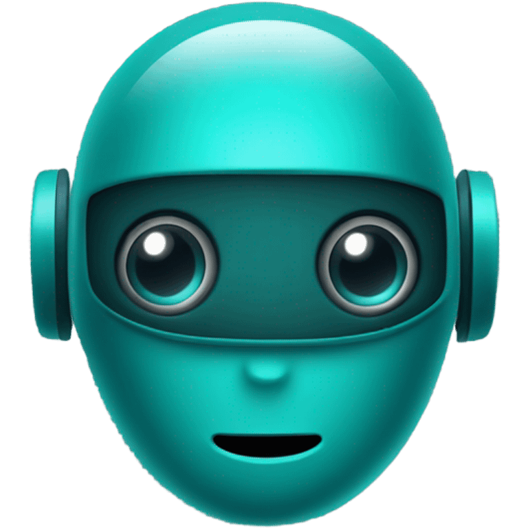 Cute AI robot head in a dark teal colour. Friendly looking, large eyes with a single antenna coming out of its head. emoji