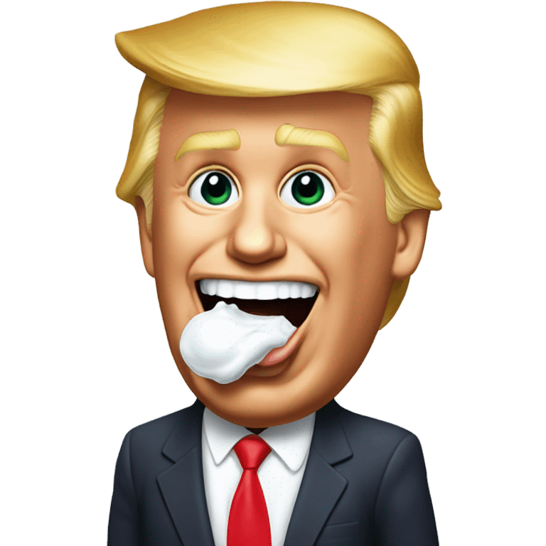 Donald trump with his tongue sticking out and milk all over his face emoji