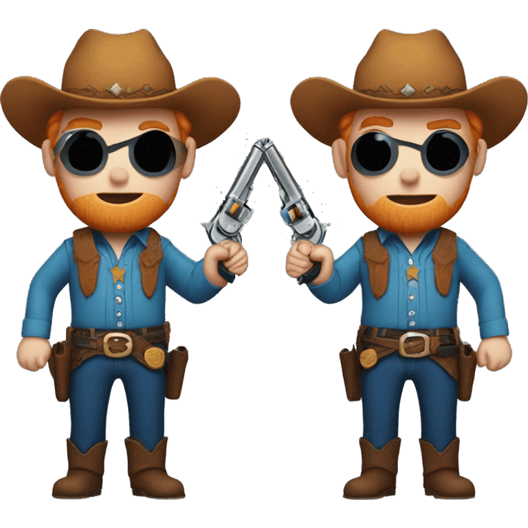 A ginger in blue cowboy clothes without a hat with two revolvers and a crossed wound on his chin emoji