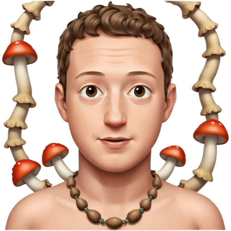 Mark Zuckerberg wearing a necklace made of mushrooms emoji