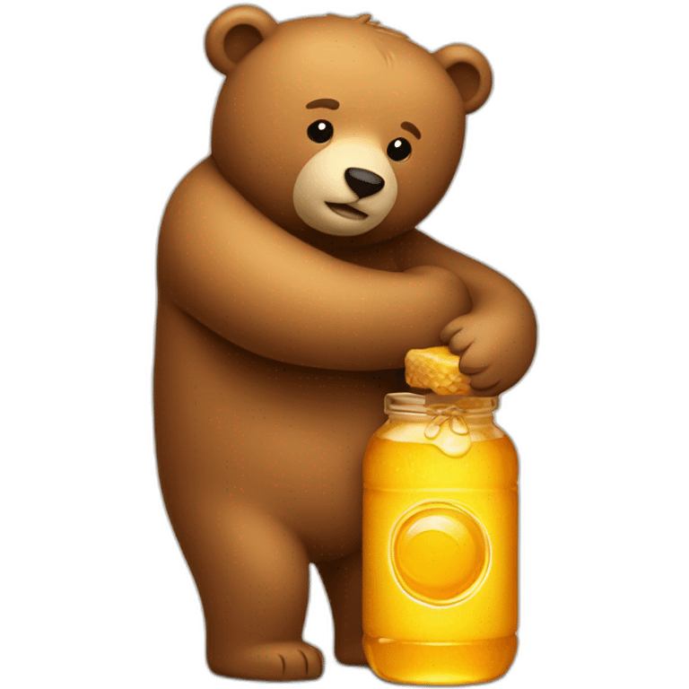 A bear hugs an honey bottle emoji