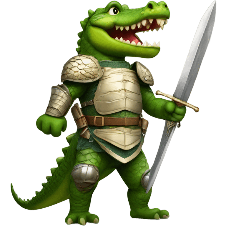 A crocodile with armor and a sword emoji