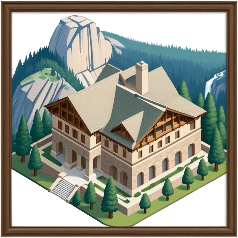 The Ahwahnee Lodge, Yosemite national park, isometric exterior view  emoji