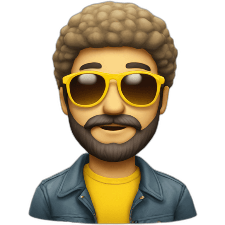 a man with a beard wearing yellow sunglasses with a mushroom on his head emoji