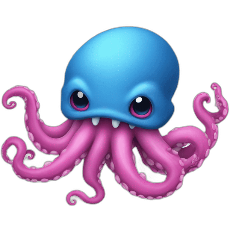 a blue kraken fighting  has another pink kraken emoji