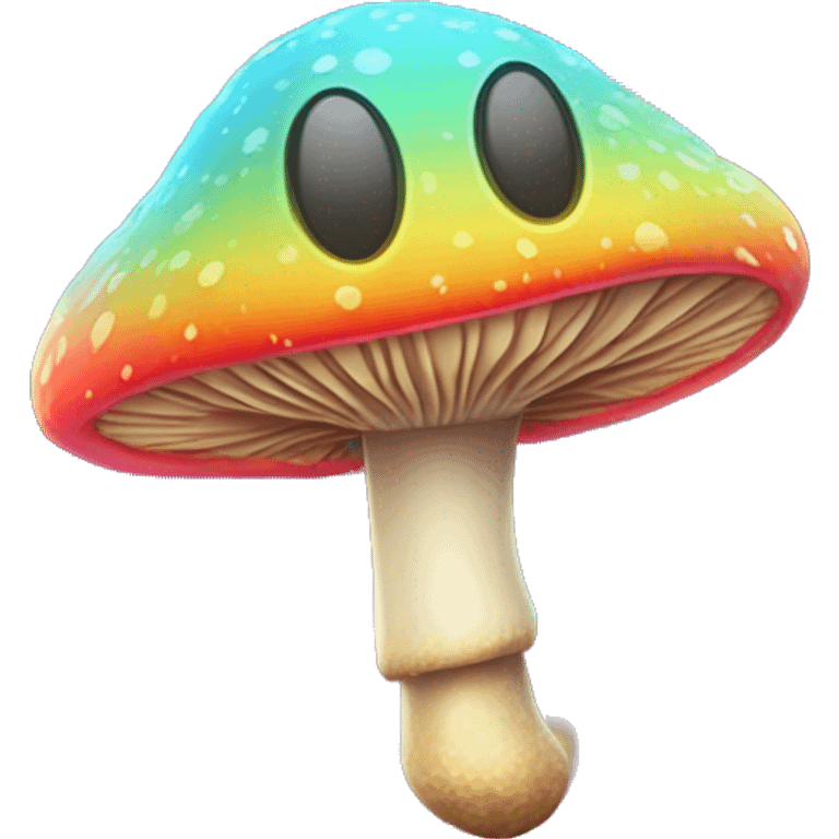 a multicolored, psychodelic alien-mushroom hybrid with a happy, dopey grin sticking its tongue out with a stamp on its tongue emoji