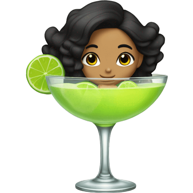 Tan girl black hair sitting in margarita glass with limes around it  emoji