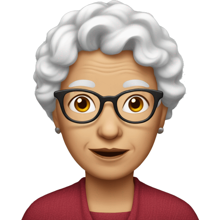 White Grandma emoji, wearing cat-eye shaped rim glasses and red wavy hair emoji