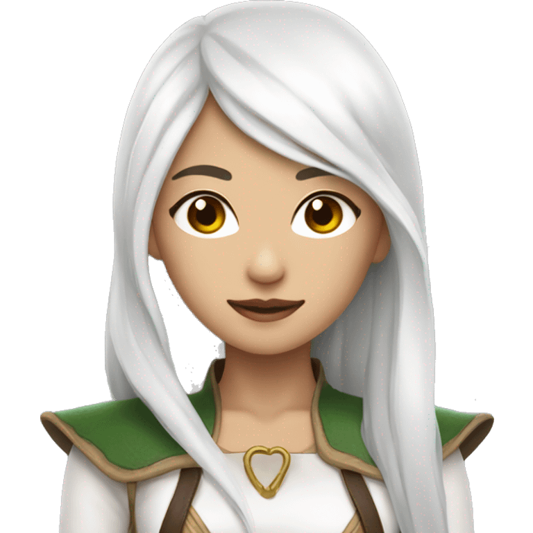 Asian feminine body slim long white hair elf leather costume emoji