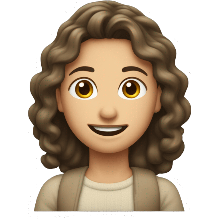 Crie um emoji personalizado com as seguintes características:Rosto redondo.Cabelos escuros e cacheados.Pele clara,mulher de 40 anos.Um sorriso largo e amigável. emoji