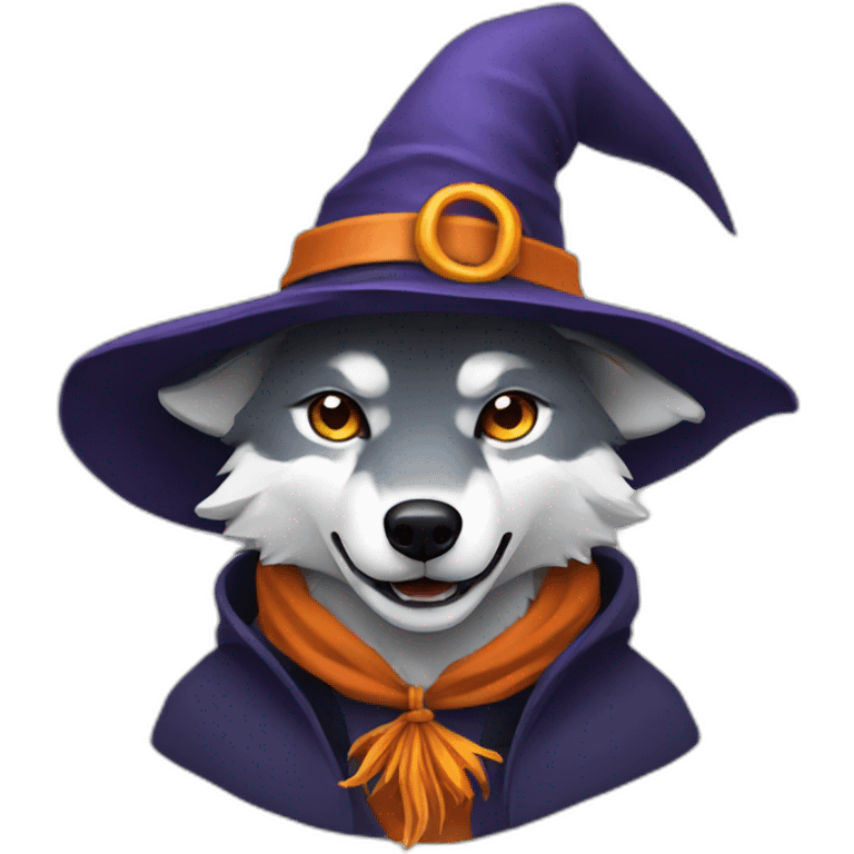 Wolf with witch hat emoji