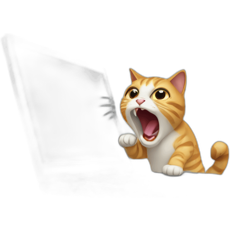 cat screaming at computer with code emoji