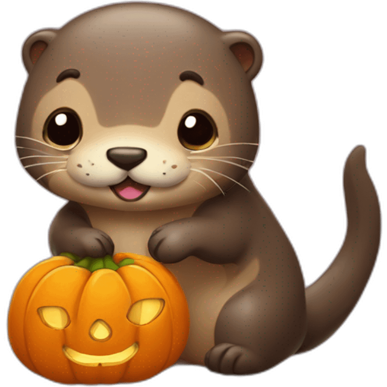 cute otter deguised as a pumpkin emoji