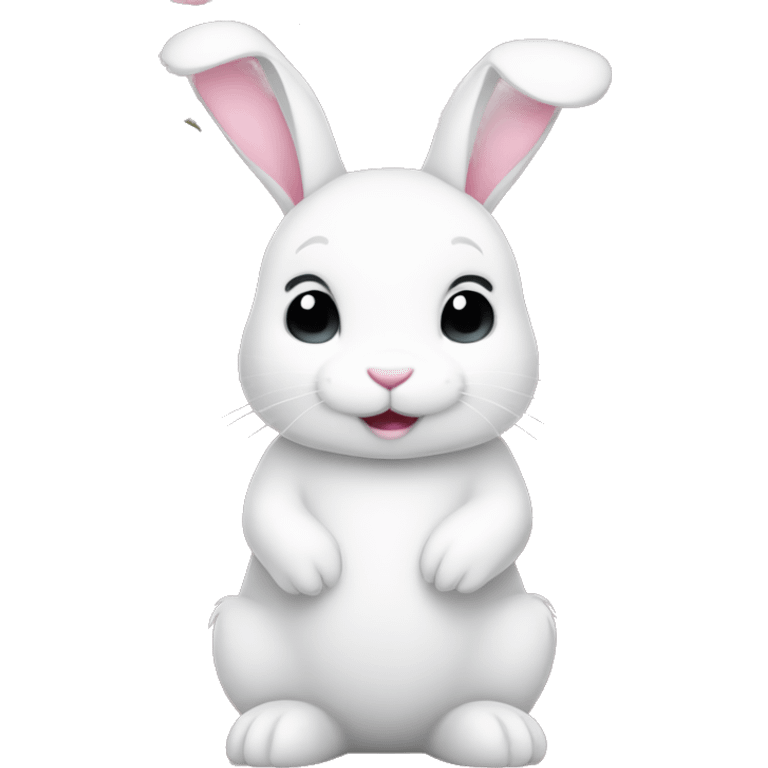 cute white bunny holding light pink peonies emoji