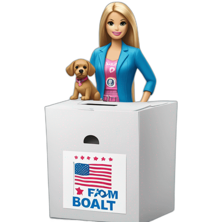 Barbie puts a ballot for FOCom DOGSE in a voting ballot box emoji