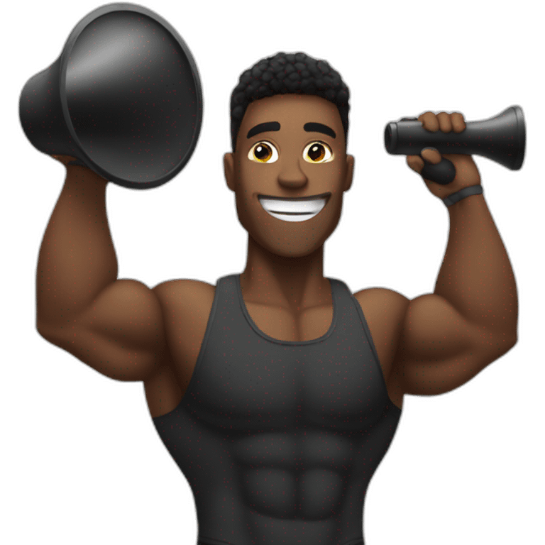 black bodybuilder with megaphone emoji