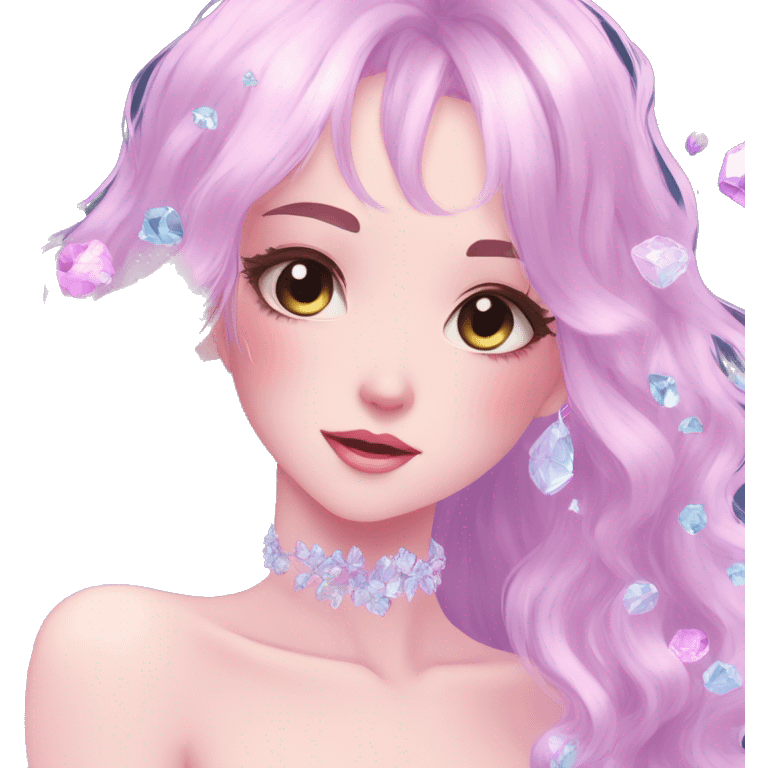 Gorgeous Beautiful Anime-Pastel-Lady with crystals in hair aesthetic emoji