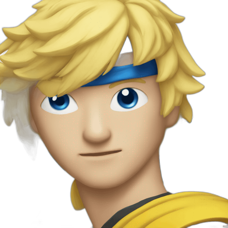 A man with yellow hair, blue eyes, and a ninja uniform emoji