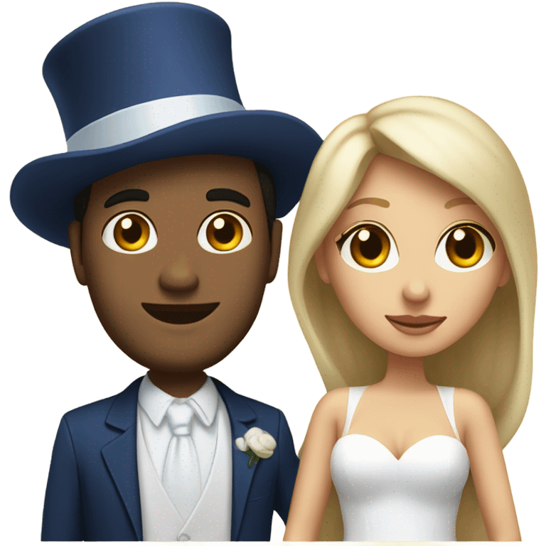 Puerto rican beard short hair with blue hat and navy blue suit getting Married with blond long hair girl with white  wedding dress  emoji