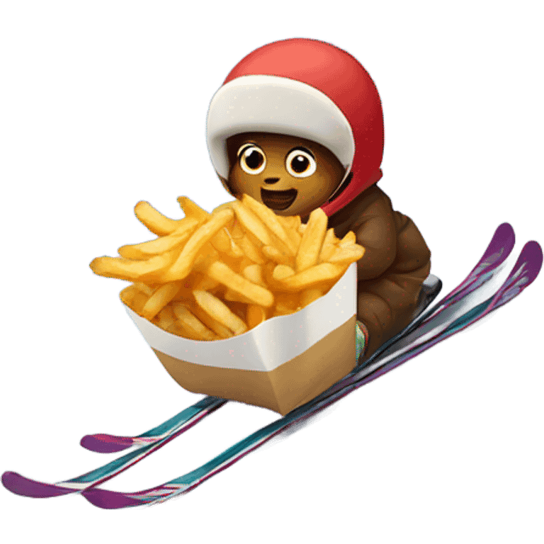 Baby skiing down mountain eating fries  emoji