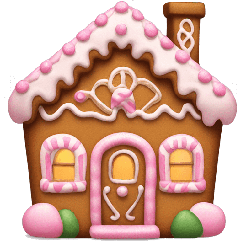 Cute gingerbread house with light pink decoration  emoji