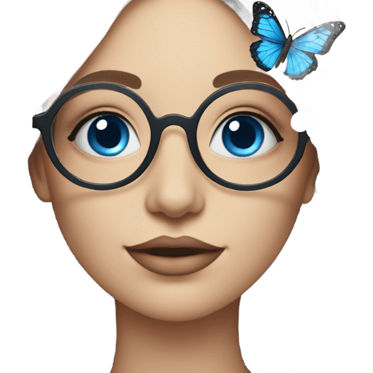 Gorgeous pastel lady with flowers and butterflies with blue eyes and glasses  emoji