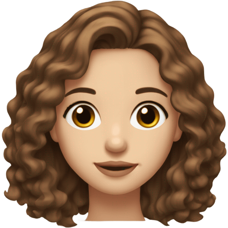 beautiful girl, fair skin, brown eyes, shoulder length medium brown wavy hair, small rosy lips emoji