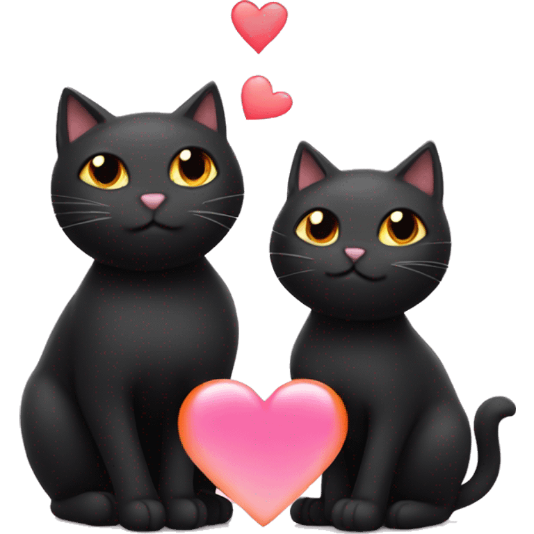 black cat and orange cat sharing pink heart emoji