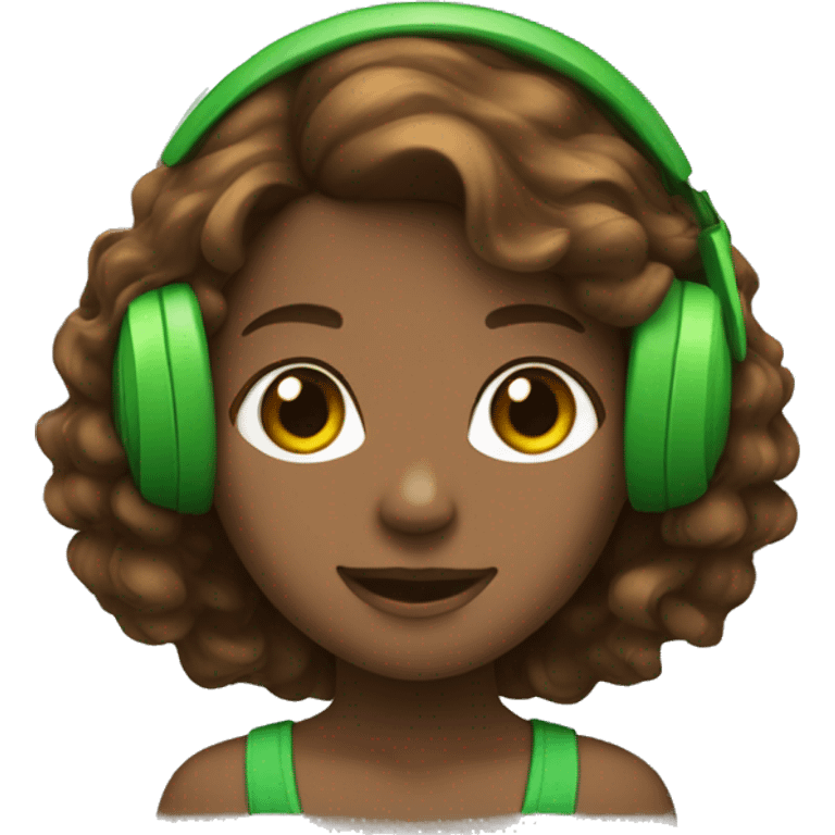 Brown wavy-haired girl with green headphones emoji