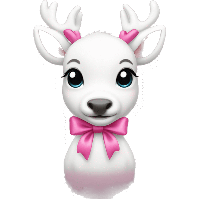 White Baby reindeer with pink bow emoji