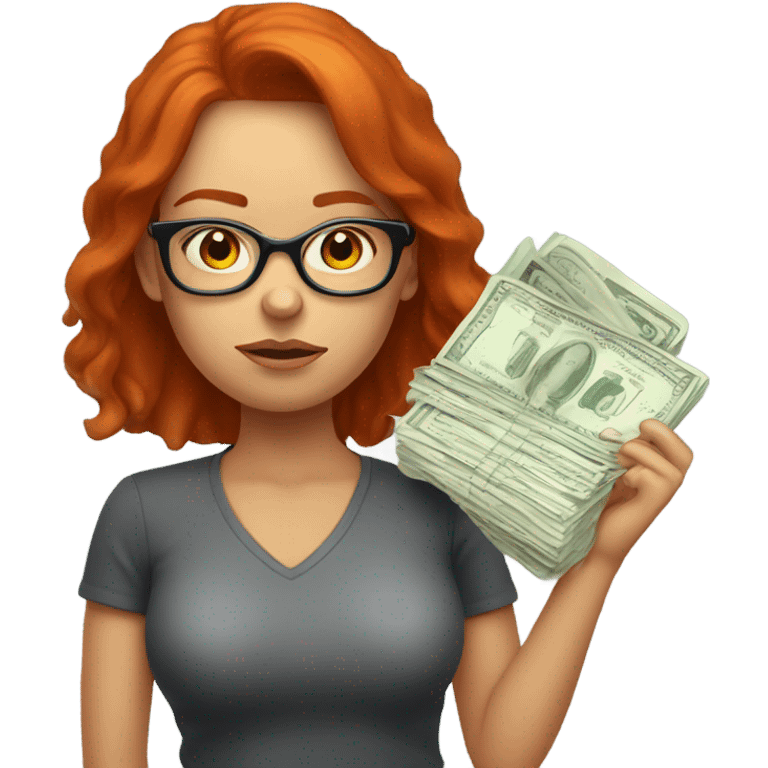 red hair woman nutritionist with glasses thinking money emoji