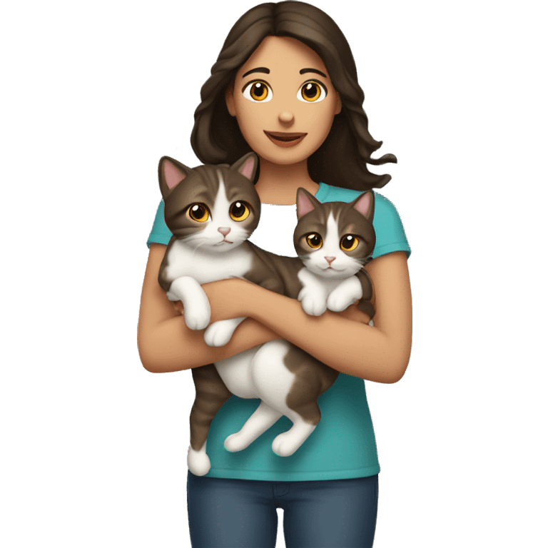 Brunette holding two cats emoji