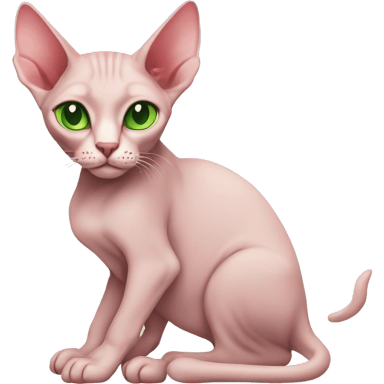 sitting Pink sphinx cat with green eyes  emoji