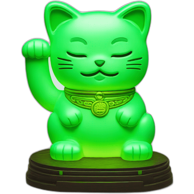 maneki neko 3d in the form of green neon sign emoji