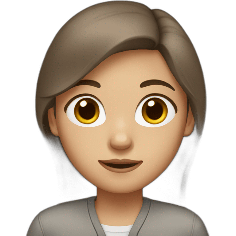 A girl with brown hair, brown eyes, and gray clothes emoji