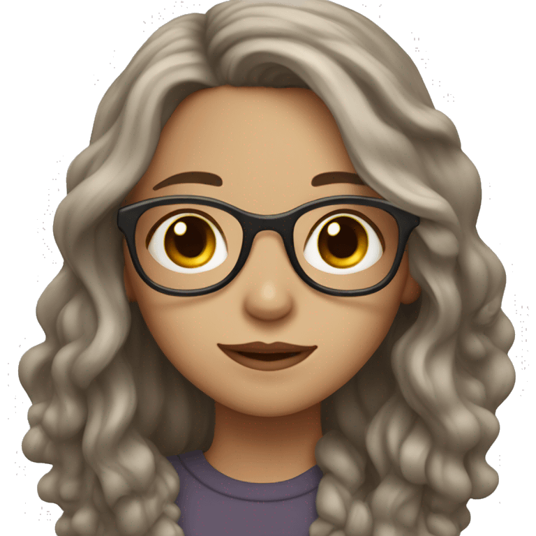 girl with white skin and brown eyes and long wavy brown hair with glasses emoji