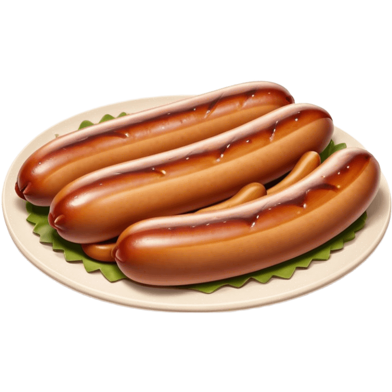 Cinematic Realistic Bratwurst Dish Emoji, showcasing a succulent, grilled sausage with a crispy exterior rendered with lifelike detail and warm, dynamic lighting. emoji