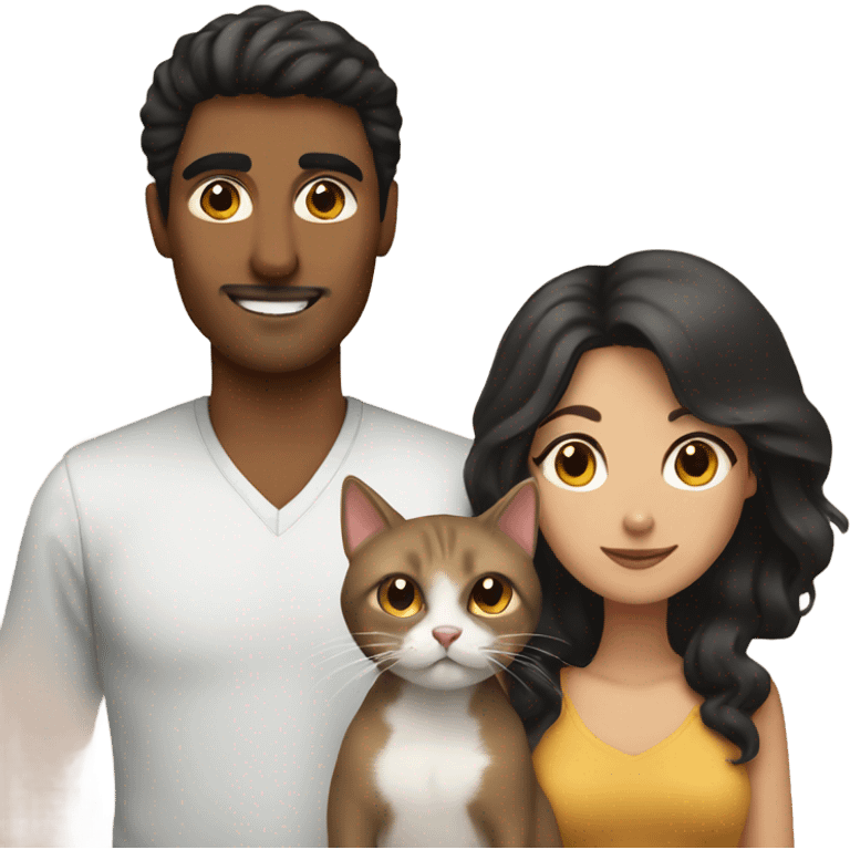 Brown man with black hair and white woman with brown hair with cats  emoji