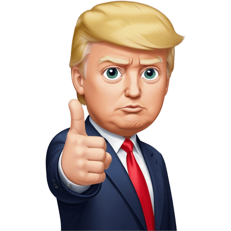 Donald Trump pointing his finger up, full-length, don't make big eyes, hyper-realistic emoji