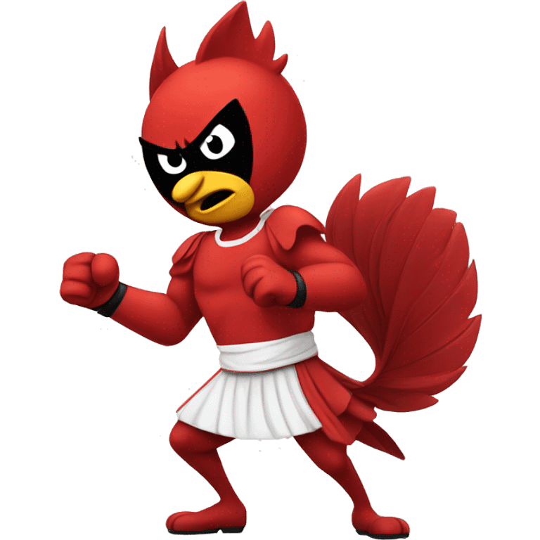 Cartoon Cardinal winning a fight with cartoon wildcat emoji