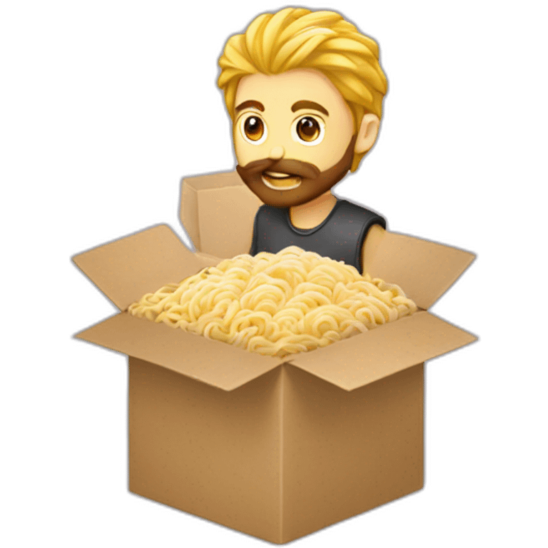 Blond Developer with beard and ramen in box emoji