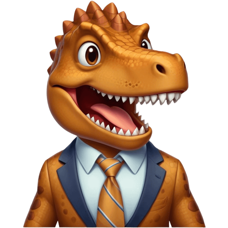 laughing face of a dinosaur with a tie emoji