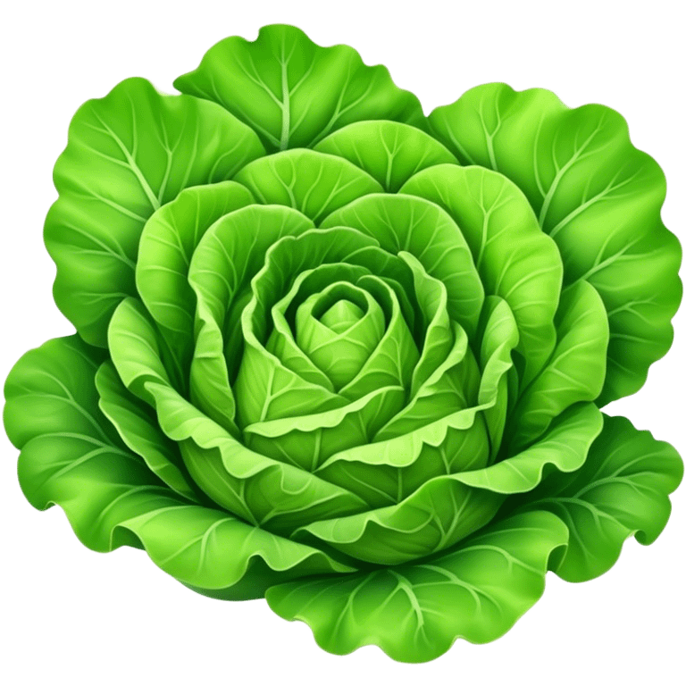 Cinematic crisp green lettuce, fresh and leafy, slightly curled edges, detailed textures, vibrant and refreshing, ultra-realistic and inviting. emoji