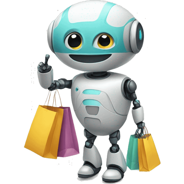 Cute round robot with a shopping bag emoji