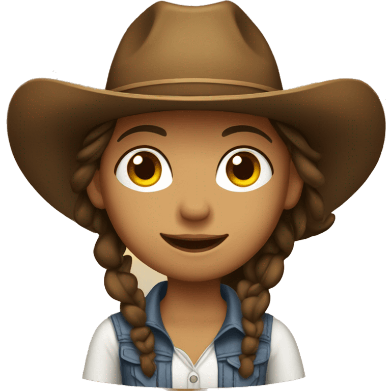 A tan girl wearing a cowboy hat with brown hair and brown eyes emoji